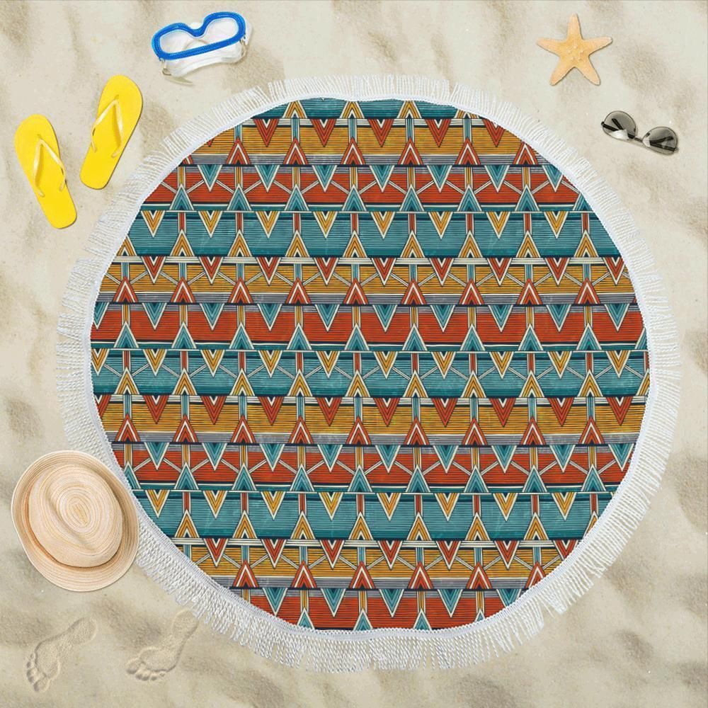 Kente Print African Design Themed Printed Round Beach Towel
