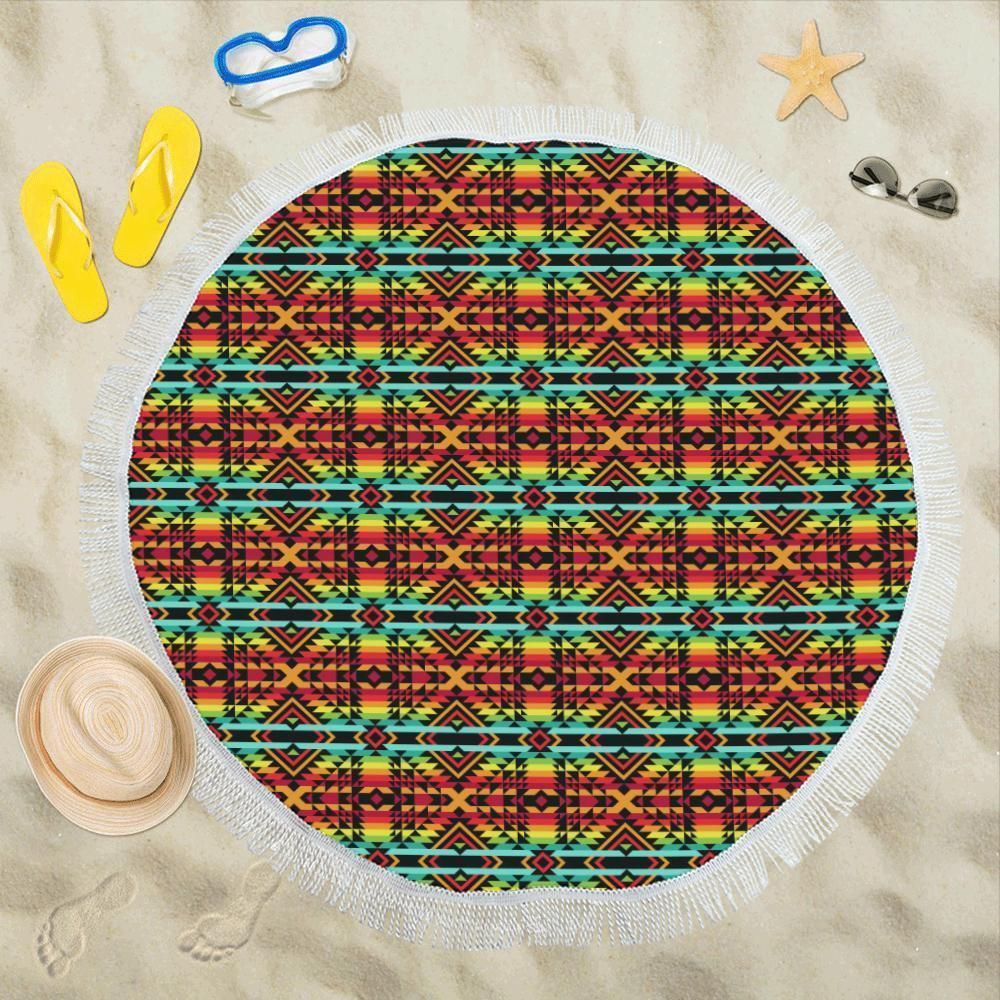 Kente Red Design African Printed Round Beach Towel