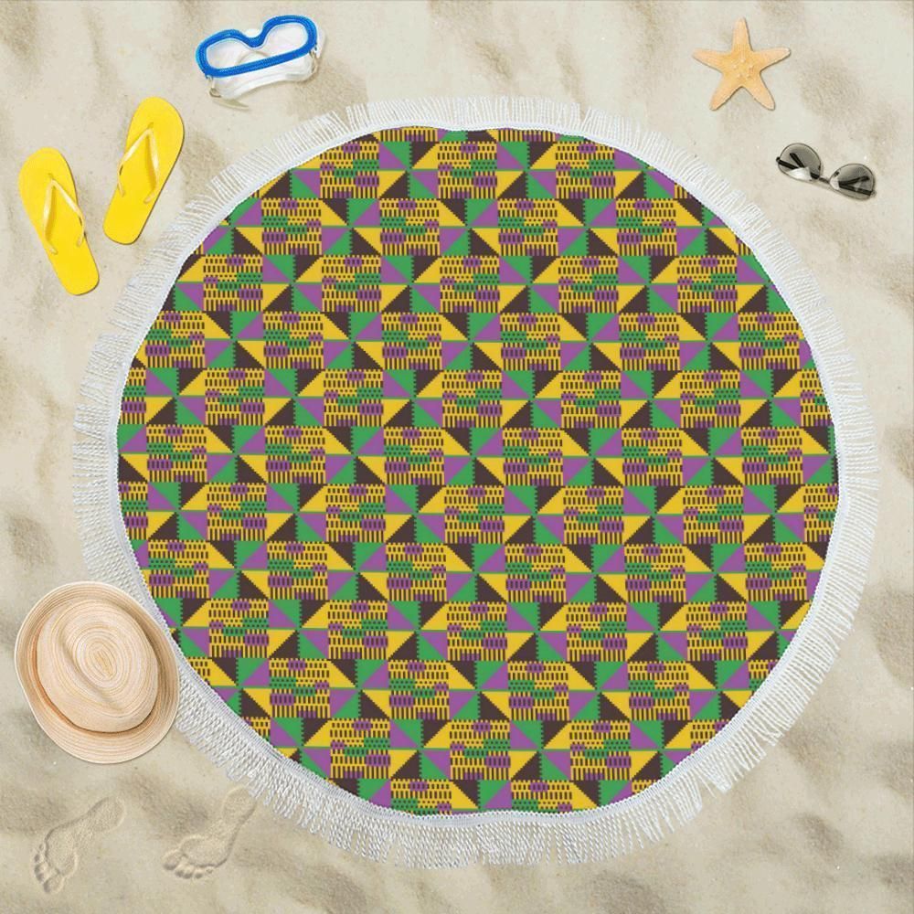 Kente Triangle Design African Printed Round Beach Towel