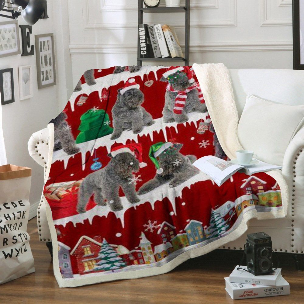 Kerry Blue Terrier Snow Christmas Sherpa Fleece Blanket