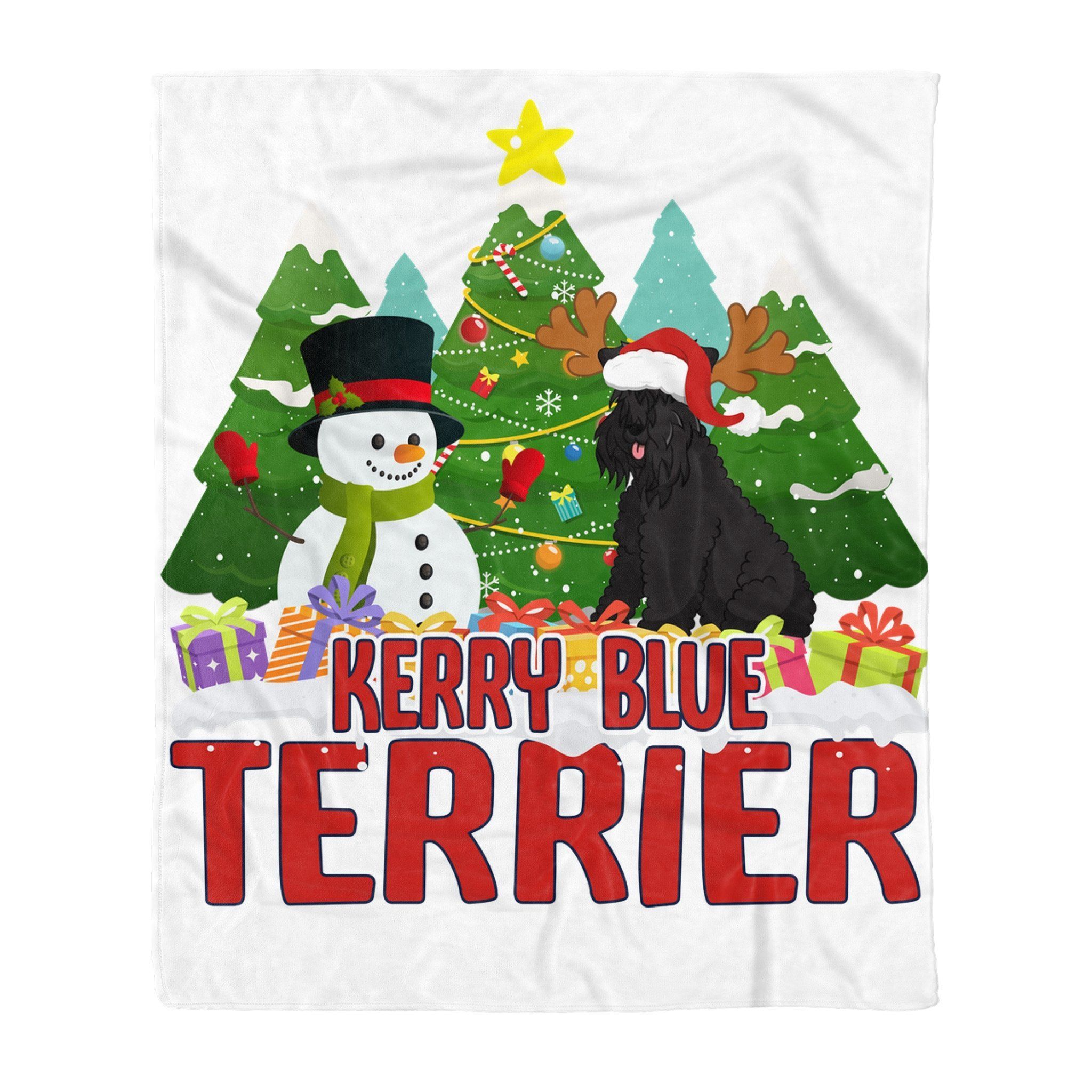 Kerry Blue Terrier Snowman Christmas Sherpa Fleece Blanket