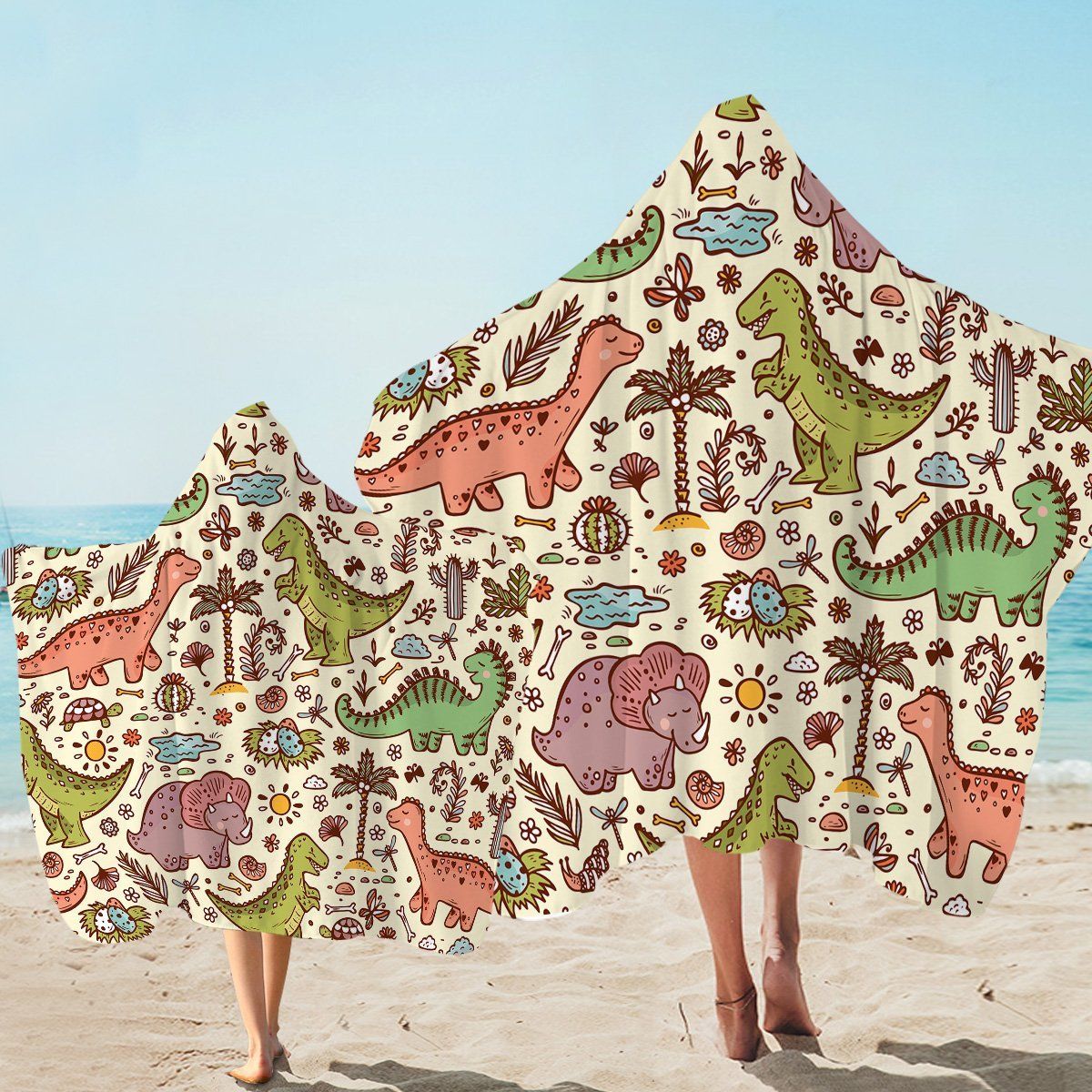 Kid Dino With Pattern Printed Hooded Towel