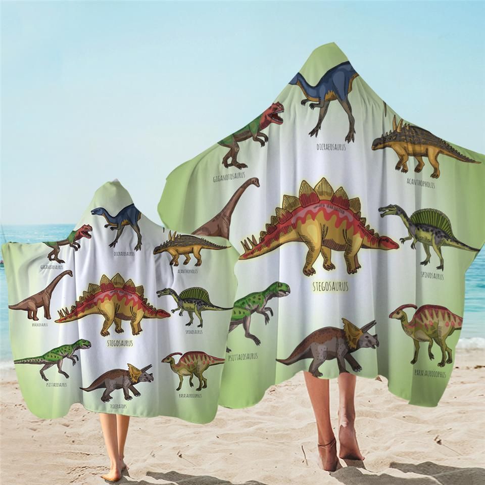 Kid Dinosaur Collection Light Green And White Printed Hooded Towel