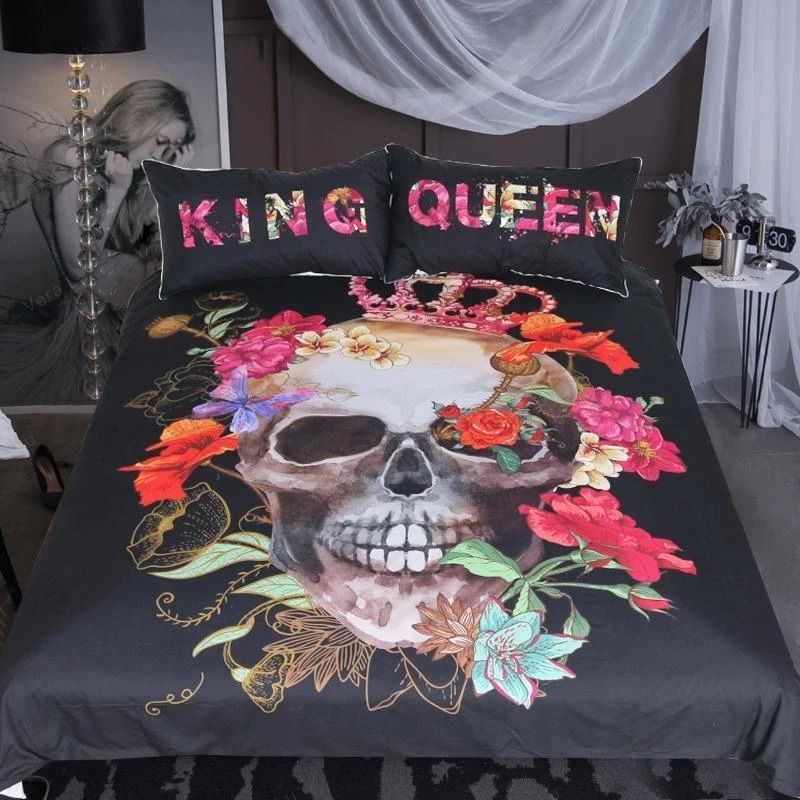 King And Queen Skull Bedding Set