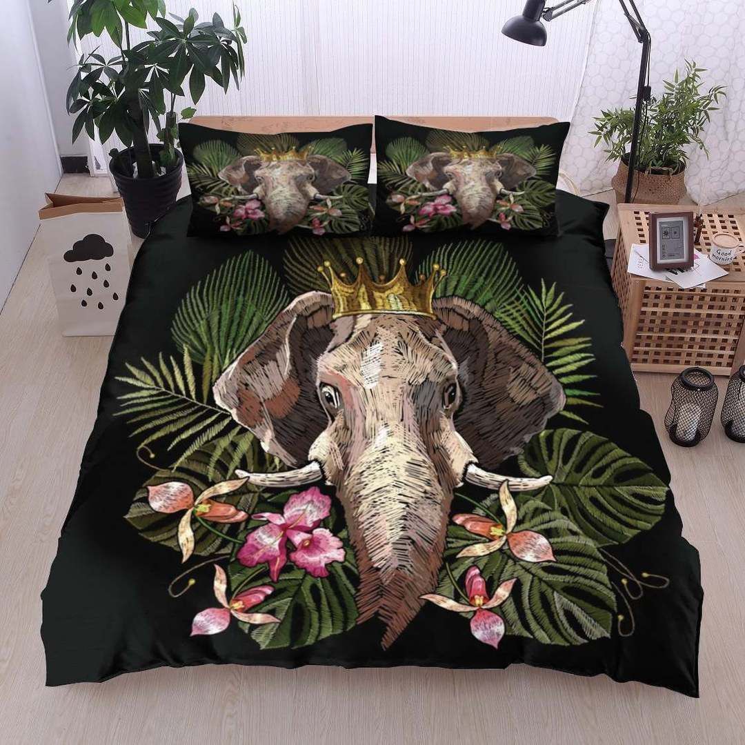 King Elephant Flower Jungle Bedding Set