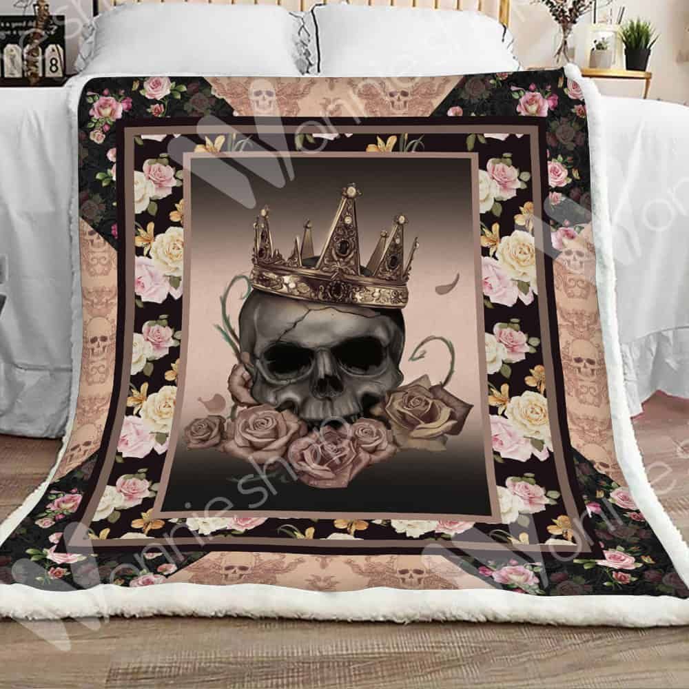 King Skull And Rose Sherpa Fleece Blanket