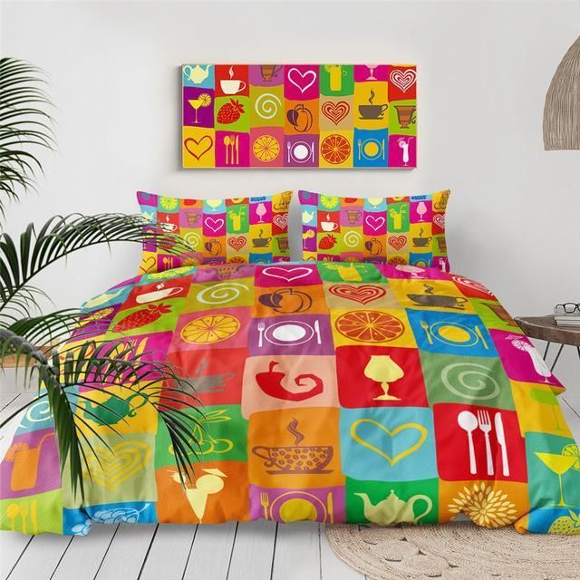Kitchen Things Colorful Squares Bedding Set
