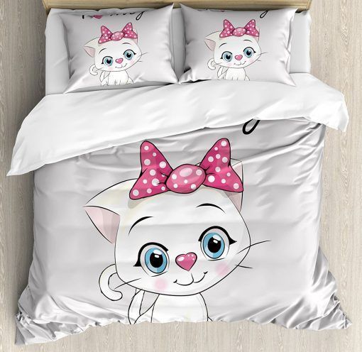 Kitten Cartoon Cat Pink Custom Bedding Set
