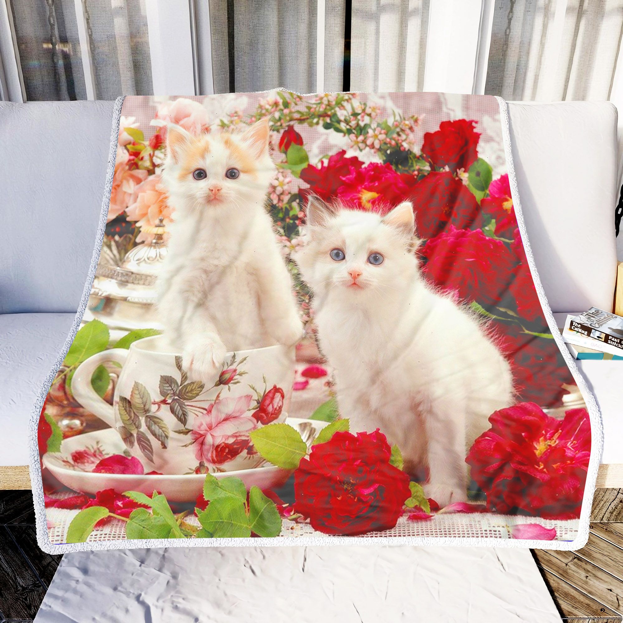 Kittens And Roses Fleece Blanket