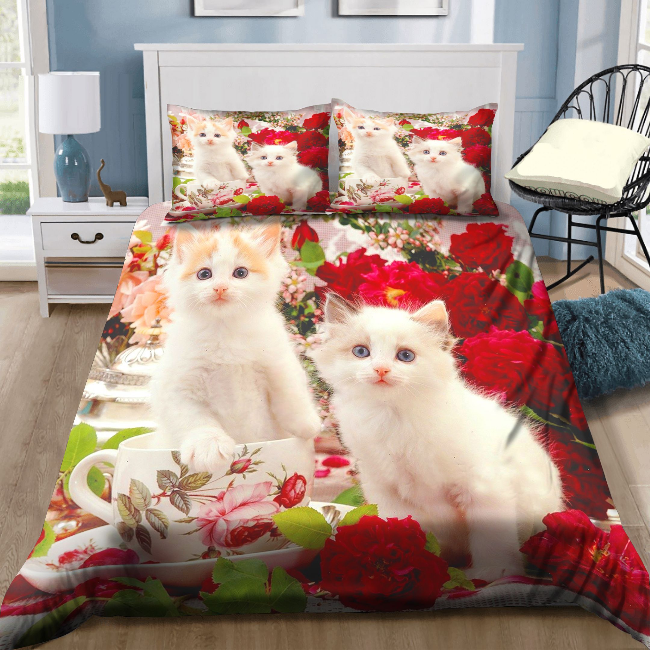 Kittens And Roses Bedding Set