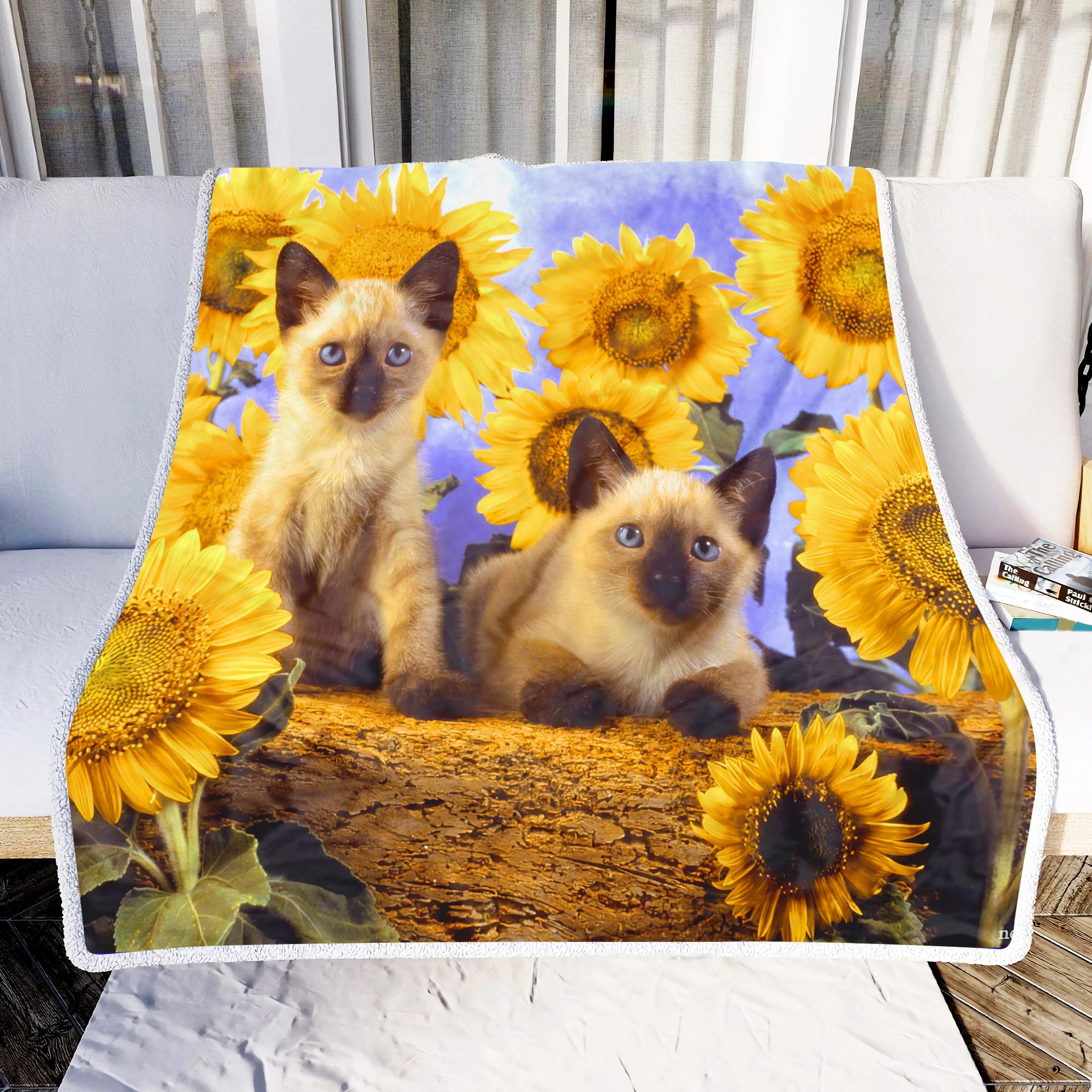 Kittens And Sunflowers Fleece Blanket