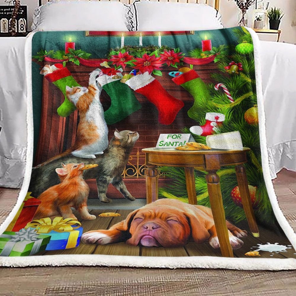 Kitty Christmas Sherpa Fleece Blanket