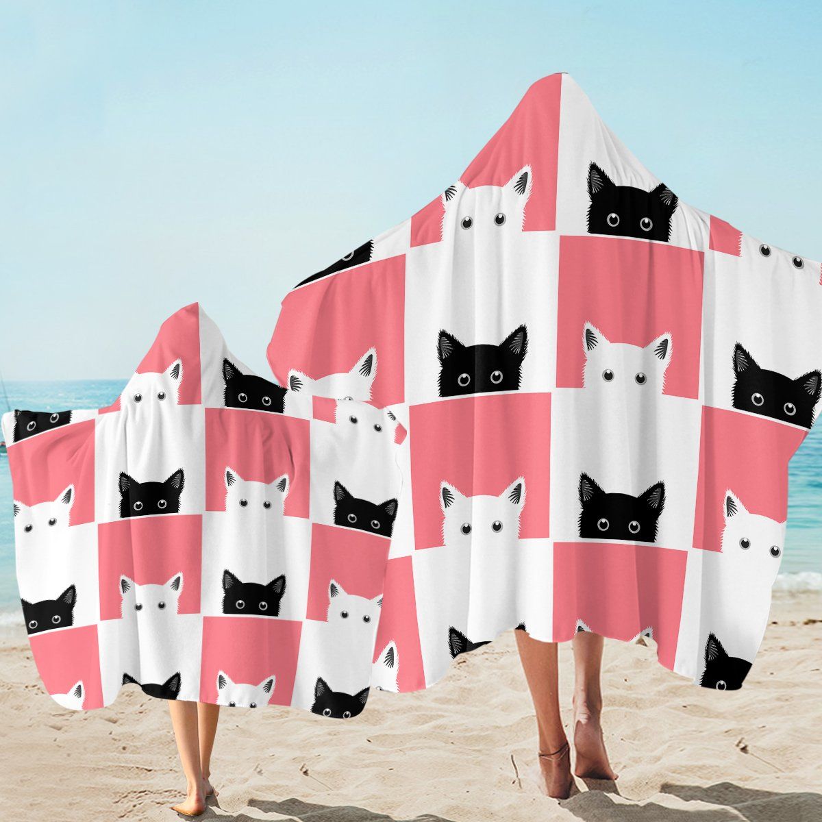 Kitty White And Pink Printed Hooded Towel