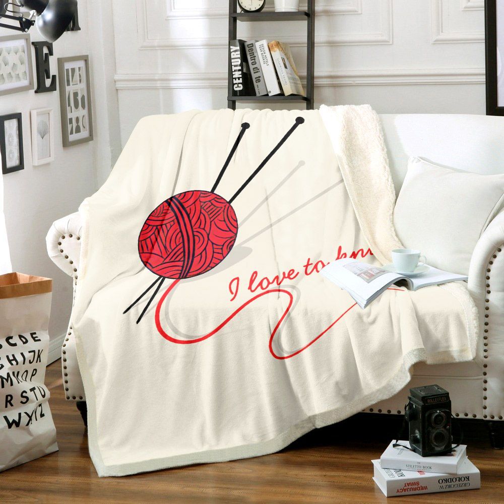 Knitting Yarn And Needles Sherpa Fleece Blanket