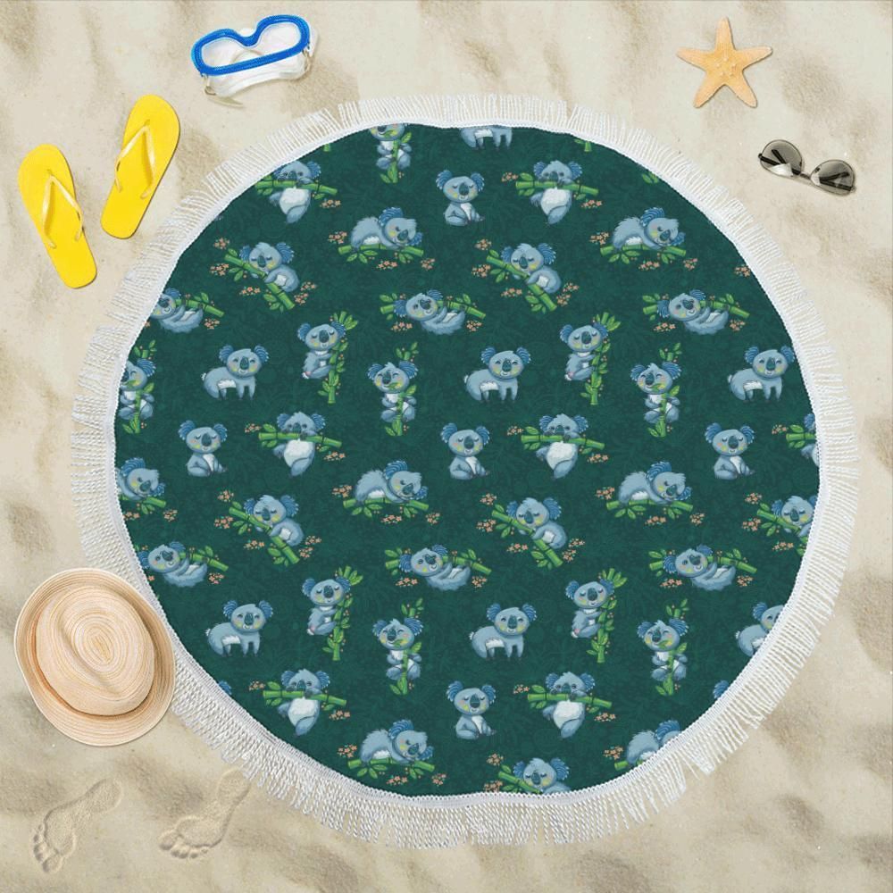 Koala Blue Design Pattern Printed Round Beach Towel