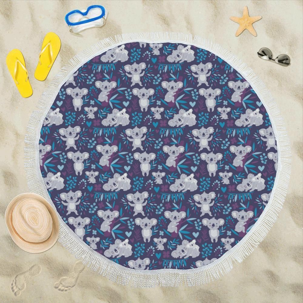Koala Cute Themed Design Printed Round Beach Towel