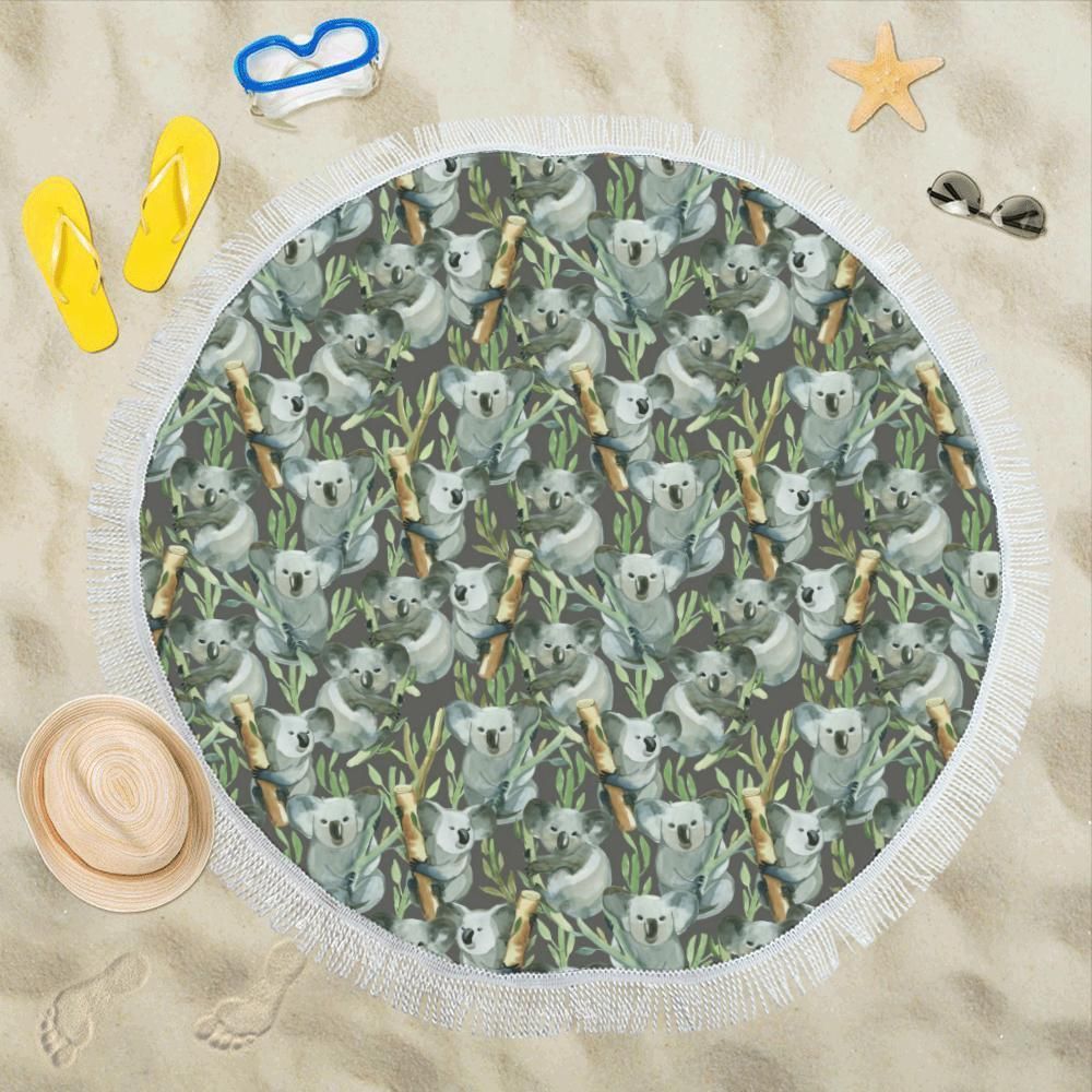 Koala Pattern Design All Over Printed Round Beach Towel