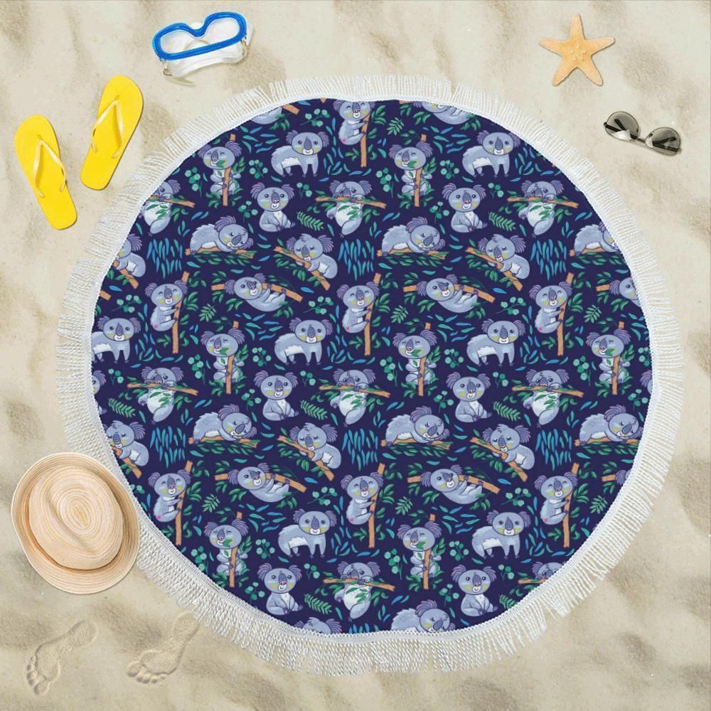 Koala Themed Design Print Round Beach Towel