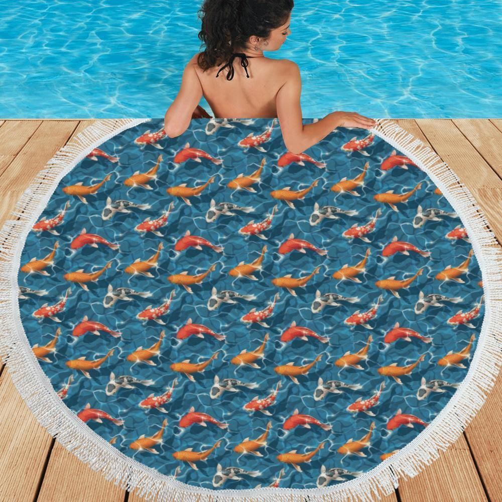 Koi Carp Water Design Pattern Printed Round Beach Towel