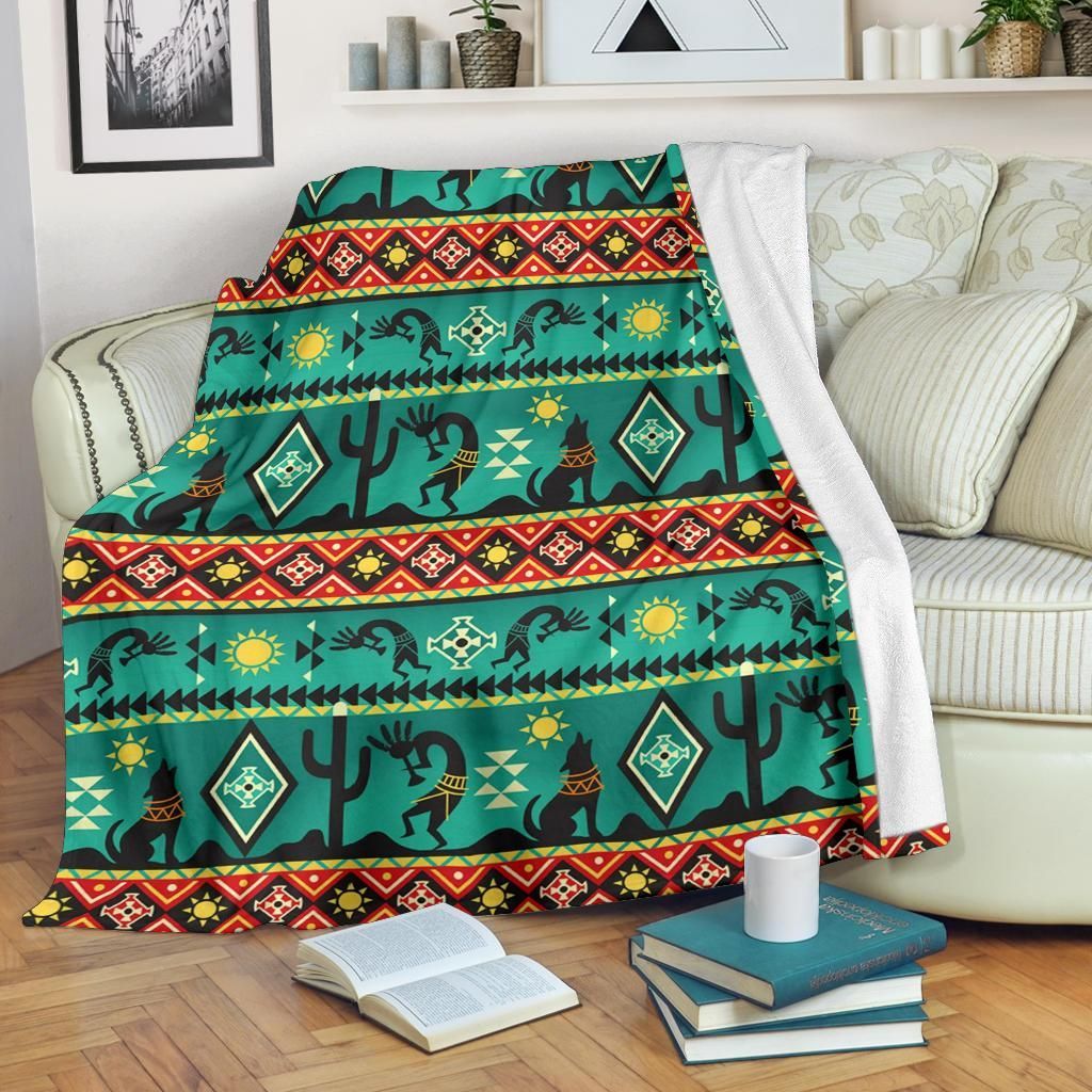 Kokopelli Myth Green Native American Sherpa Fleece Blanket