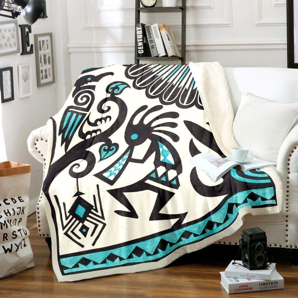 Kokopelli Native American Sherpa Fleece Blanket