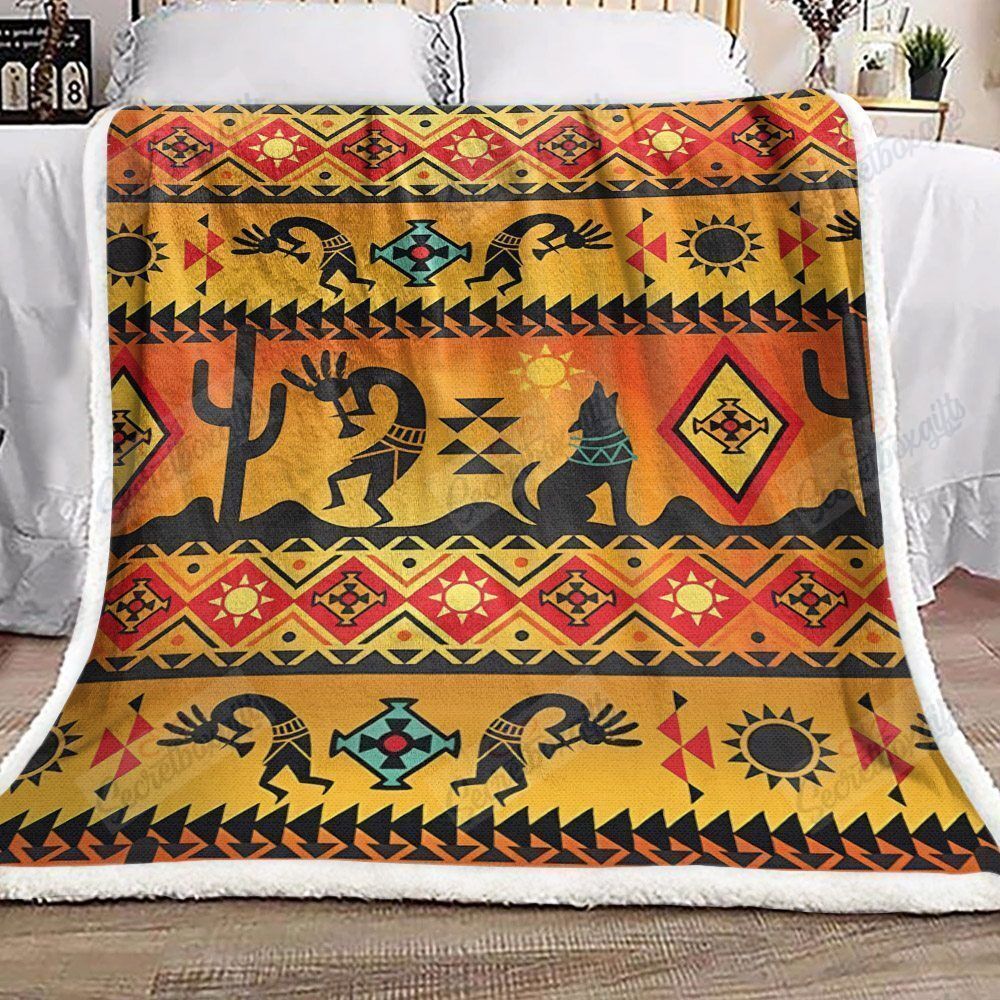 Kokopelli Sunset Native American Fleece Blanket