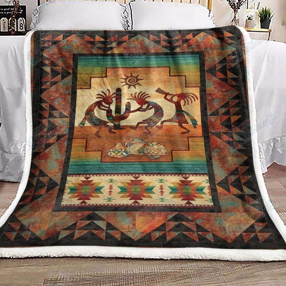 Kokopelli Sunset Native American Fleece Blanket