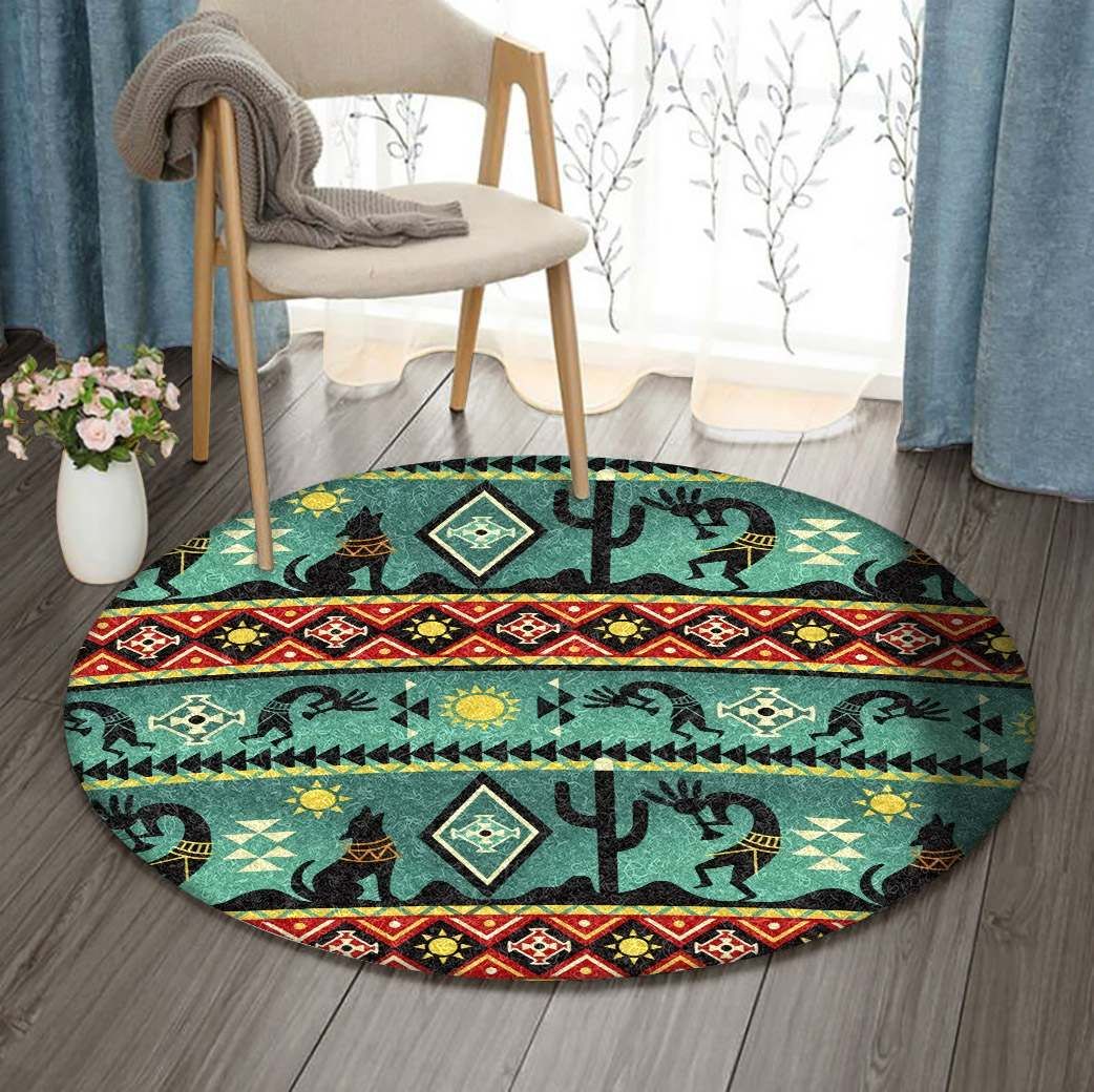 Kokopelli Sunset Native American Round Carpet