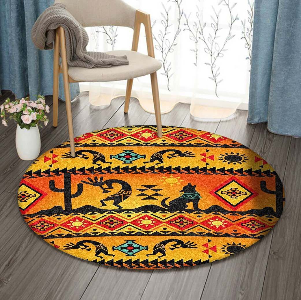 Kokopelli Sunset Native American Round Carpet