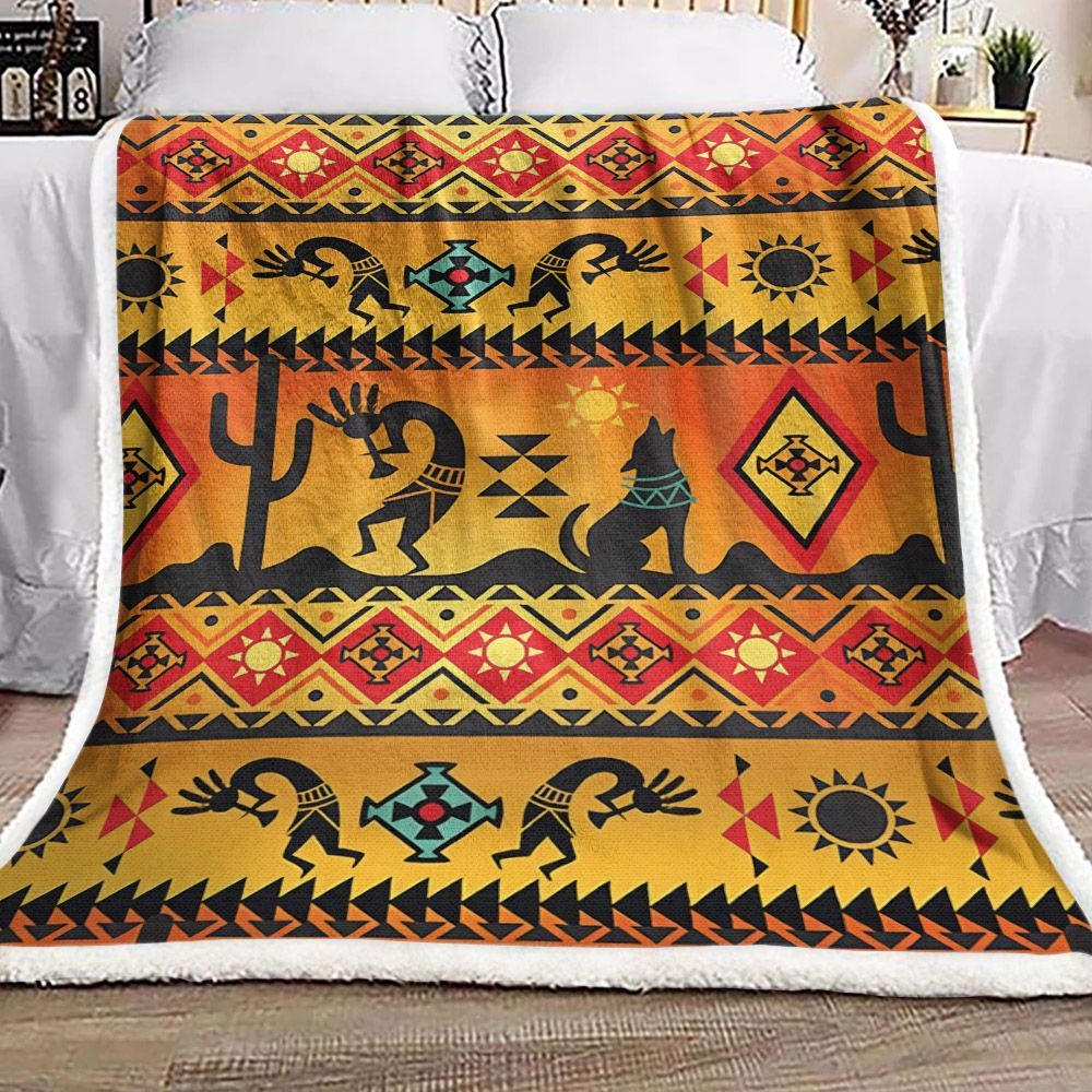 Kokopelli Sunset Native American Sherpa Fleece Blanket