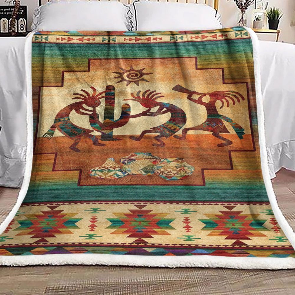 Kokopelli Sunset Native American Sherpa Fleece Blanket