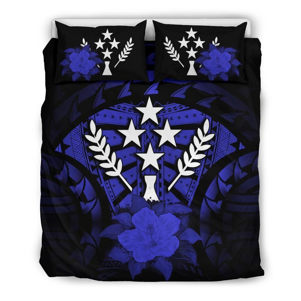 Kosrae Hibiscus Dark Blue And Black Bedding Set