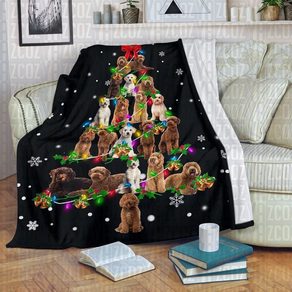 Labradoodle Christmas Tree Sherpa Fleece Blanket