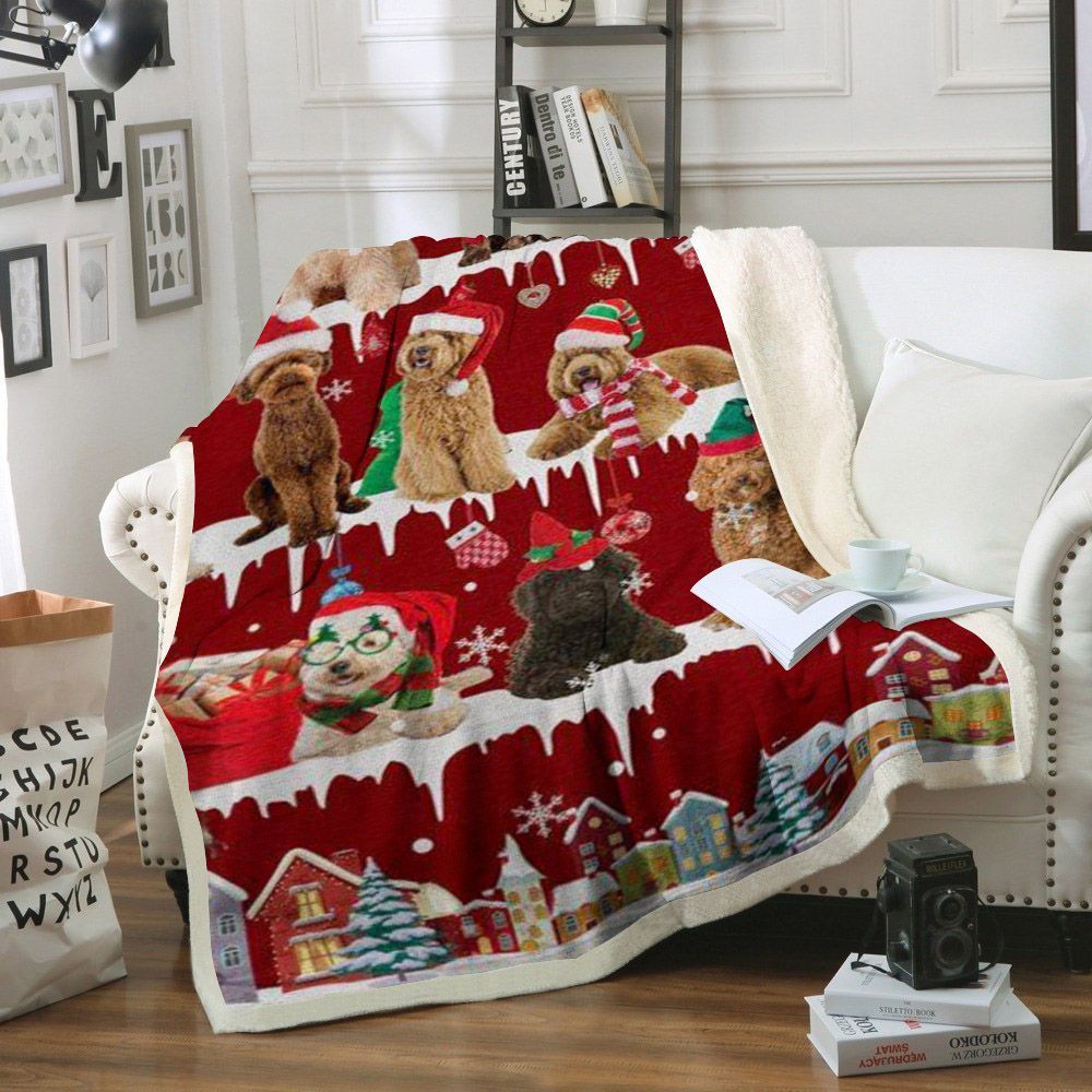 Labradoodle Snow Christmas Sherpa Fleece Blanket