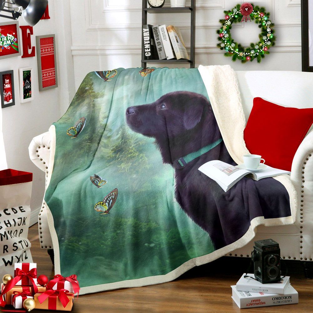 Labrador And Butterfly Sherpa Fleece Blanket