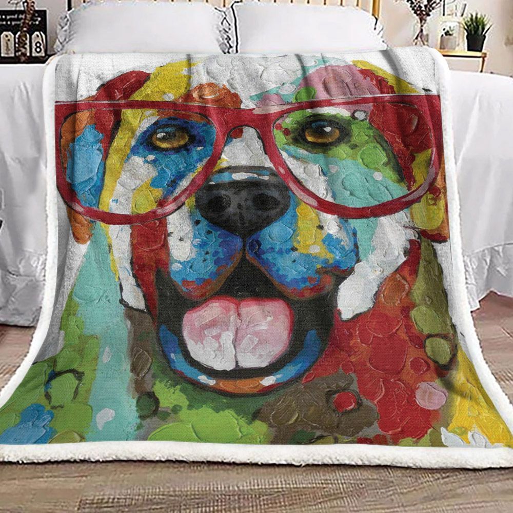 Labrador Colorful Glasses Dog Sherpa Fleece Blanket