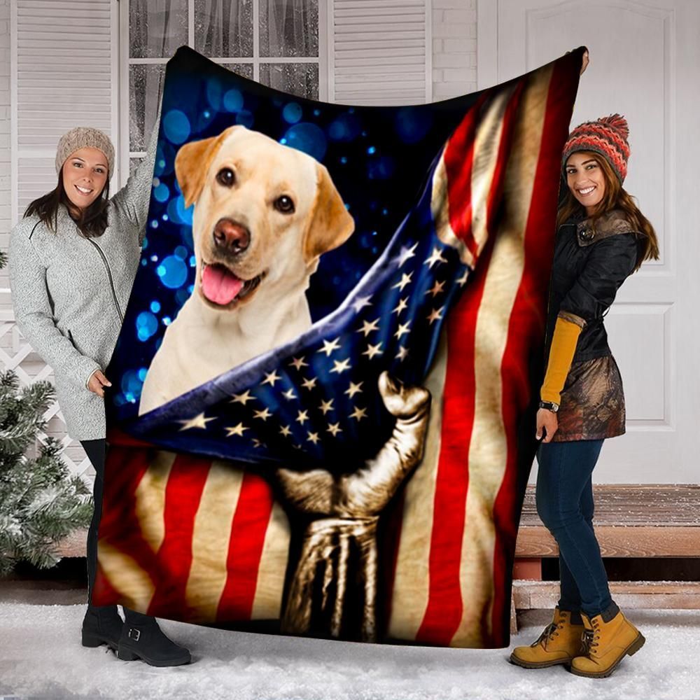 Labrador Dog American Flag Sherpa Fleece Blanket
