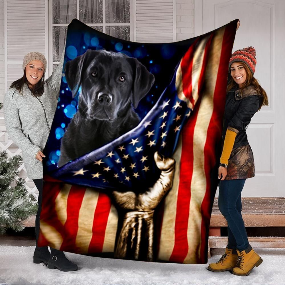 Labrador Retriever Dog American Flag Sherpa Fleece Blanket