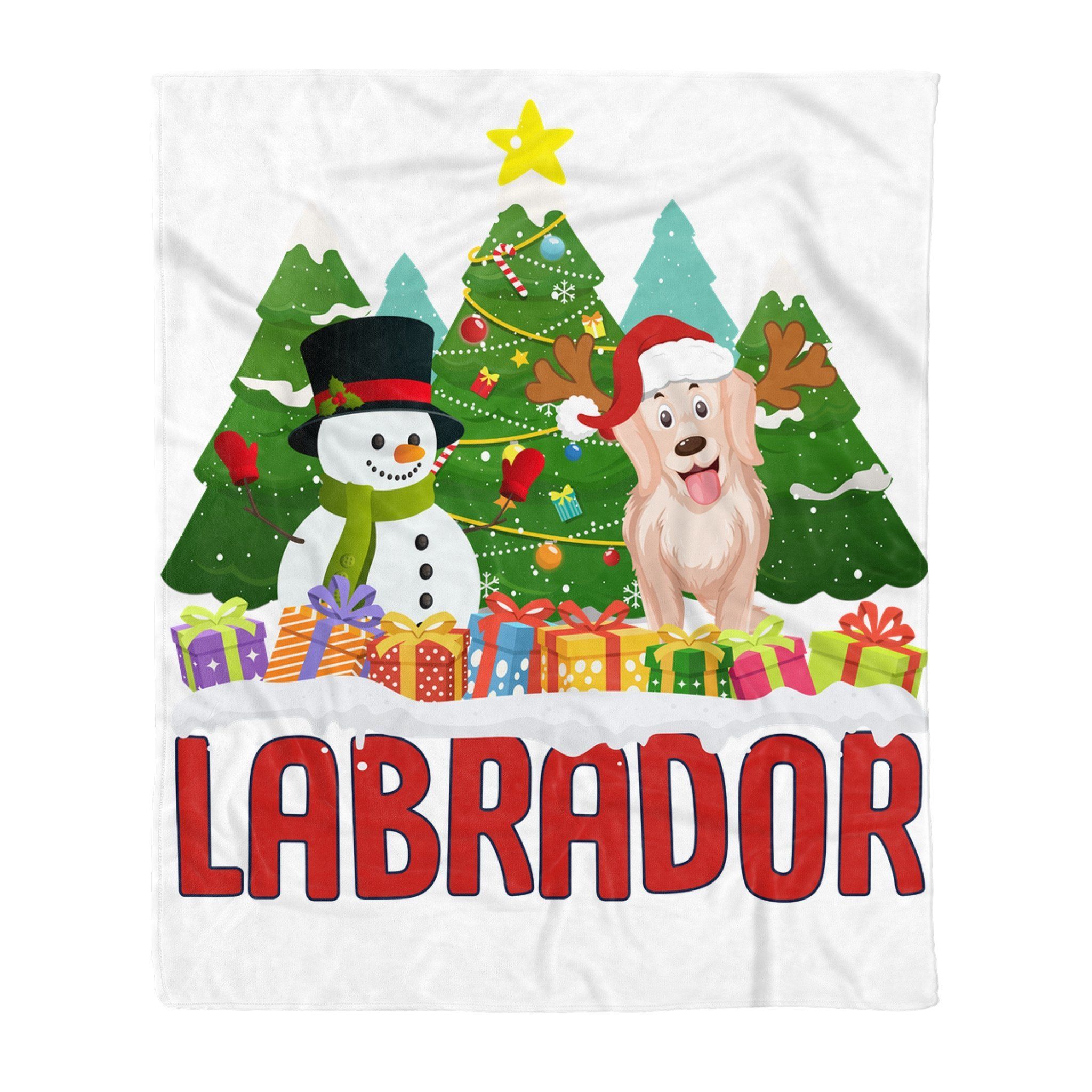 Labrador Snowman Christmas Tree Sherpa Fleece Blanket