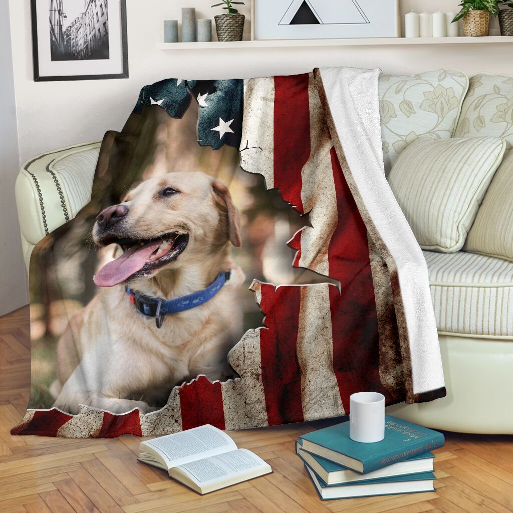 Labrador Usa Flag Dog Lovers Fleece Blanket Fleece Blanket