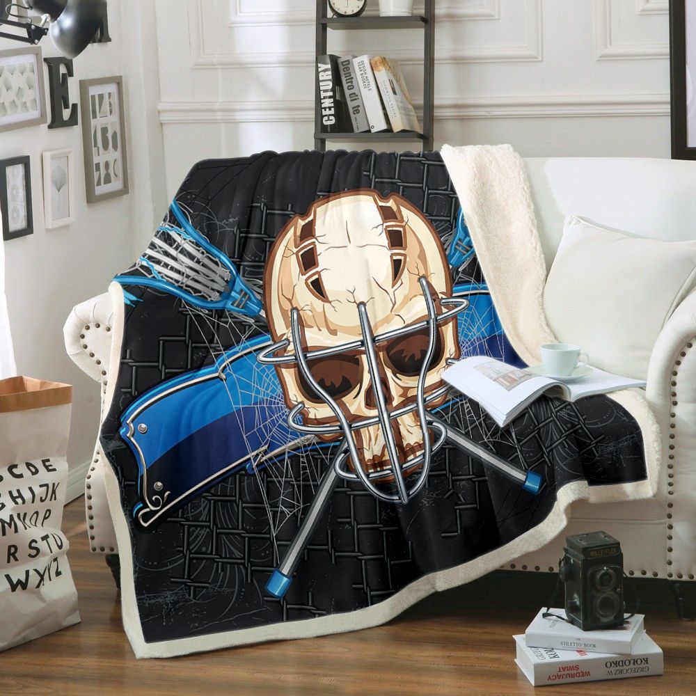 Lacrosse Skull Sherpa Fleece Blanket