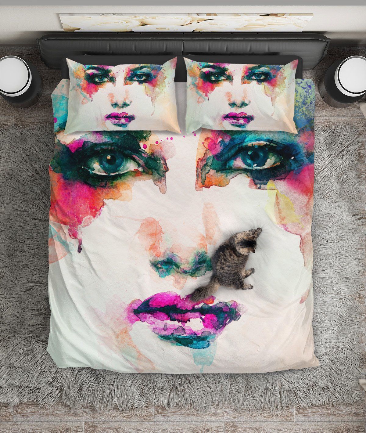 Lady Face Watercolor Print Bedding Set