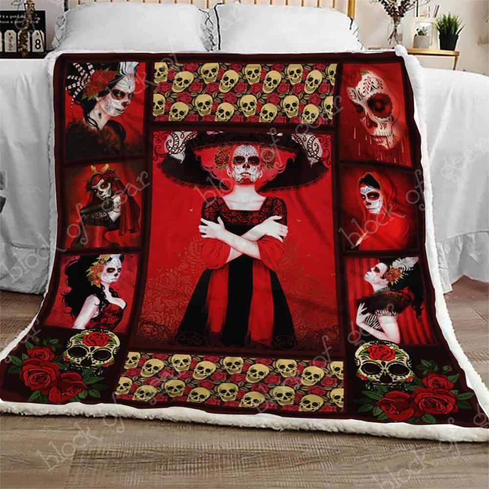 Lady Red Skull Fleece Blanket