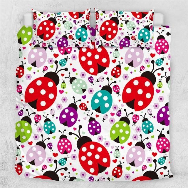 Ladybug Pattern White Background Bedding Set