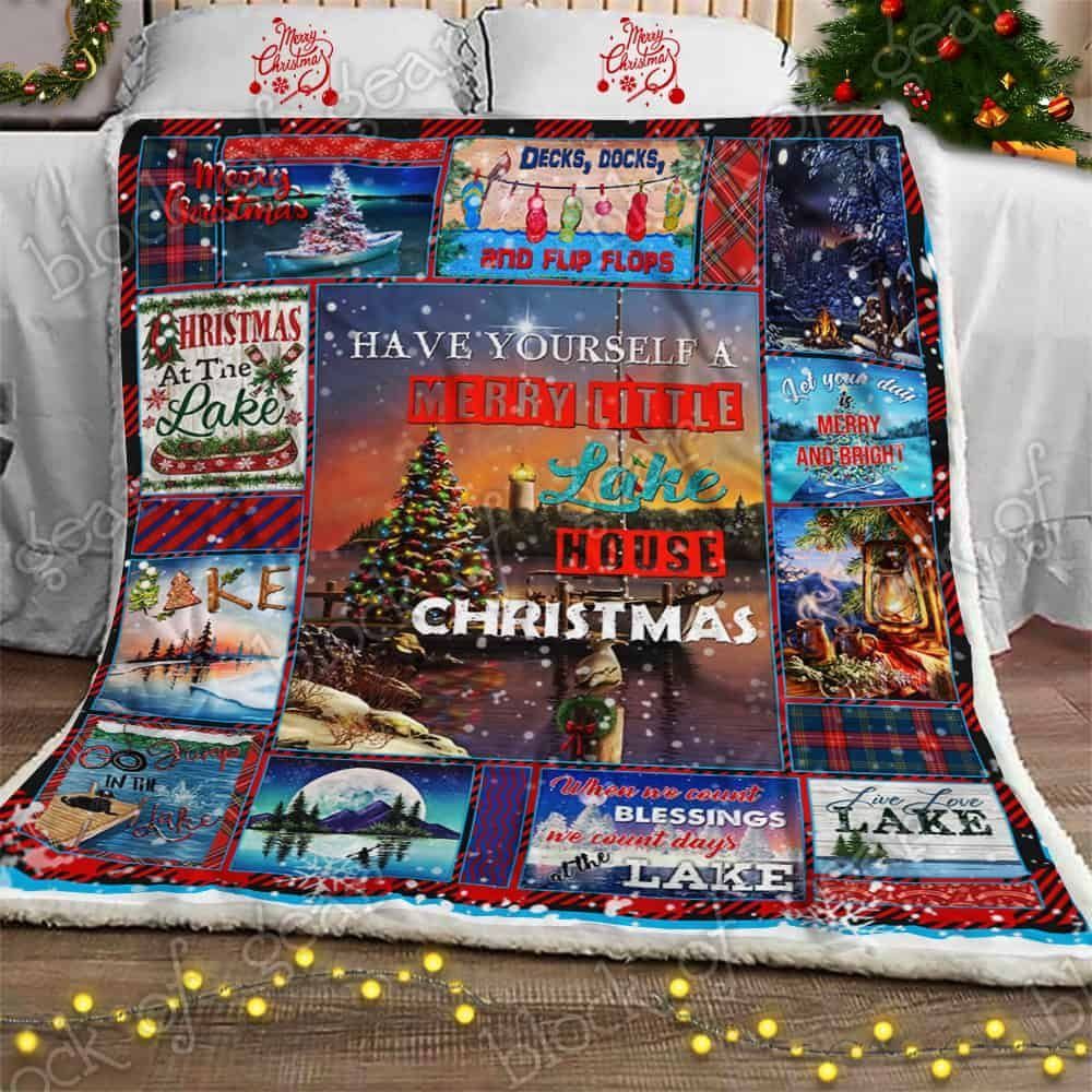 Lake House Christmas Sherpa Fleece Blanket