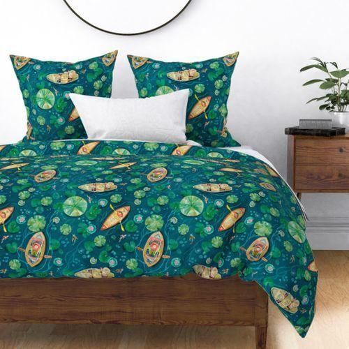 Lake With Boat And Green Duckweed Bedding Set