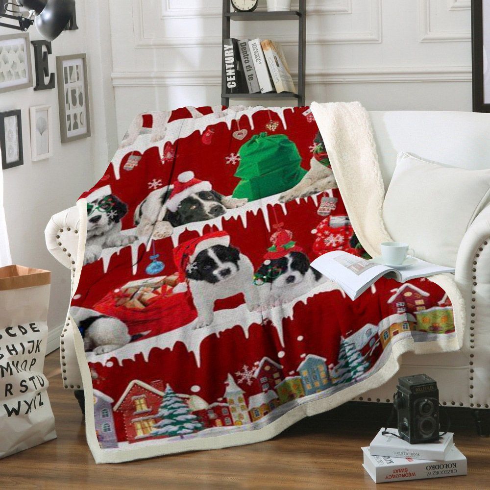Landseer Snow Christmas Sherpa Fleece Blanket