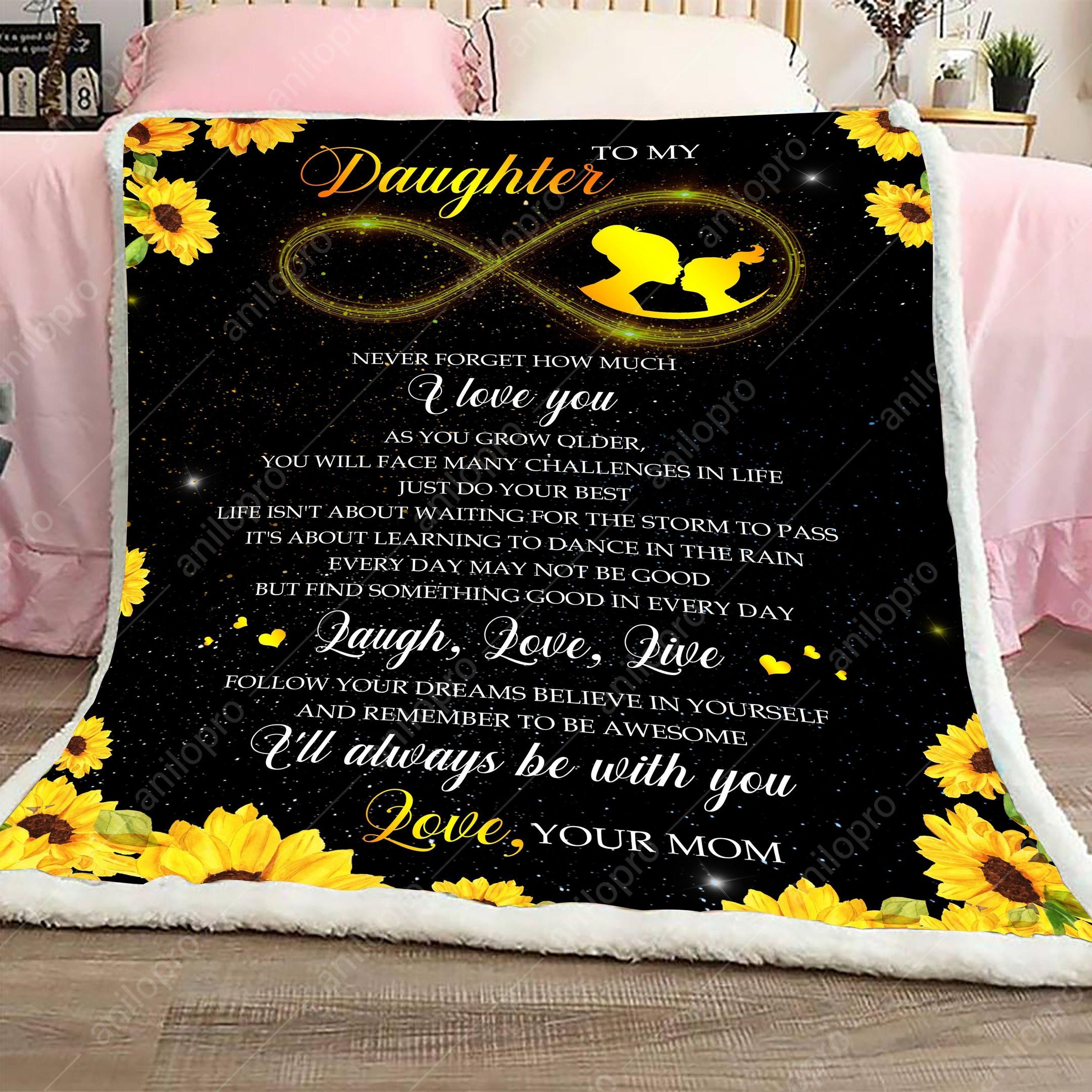 Laugh Live Love Mom For Daughter Sherpa Fleece Blanket