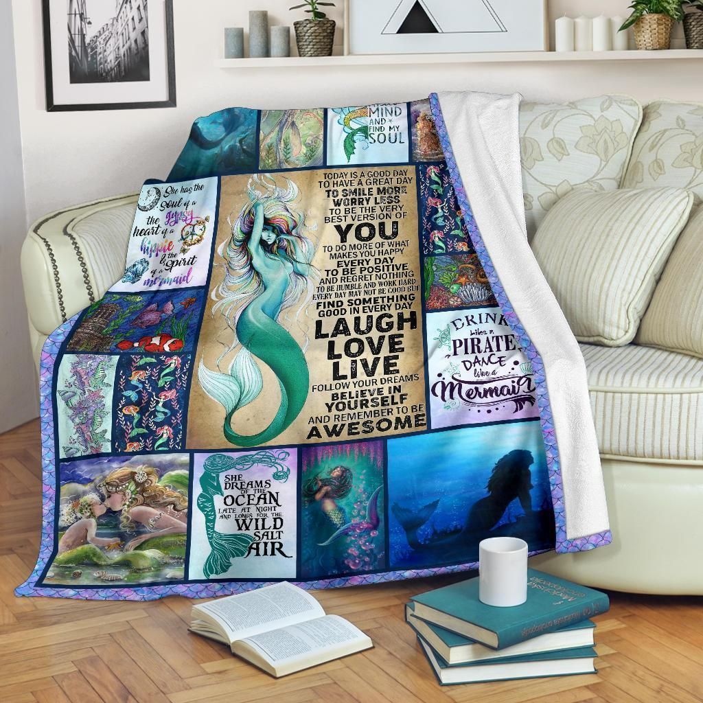 Laugh Love Live Believe Mermaid Sherpa Fleece Blanket