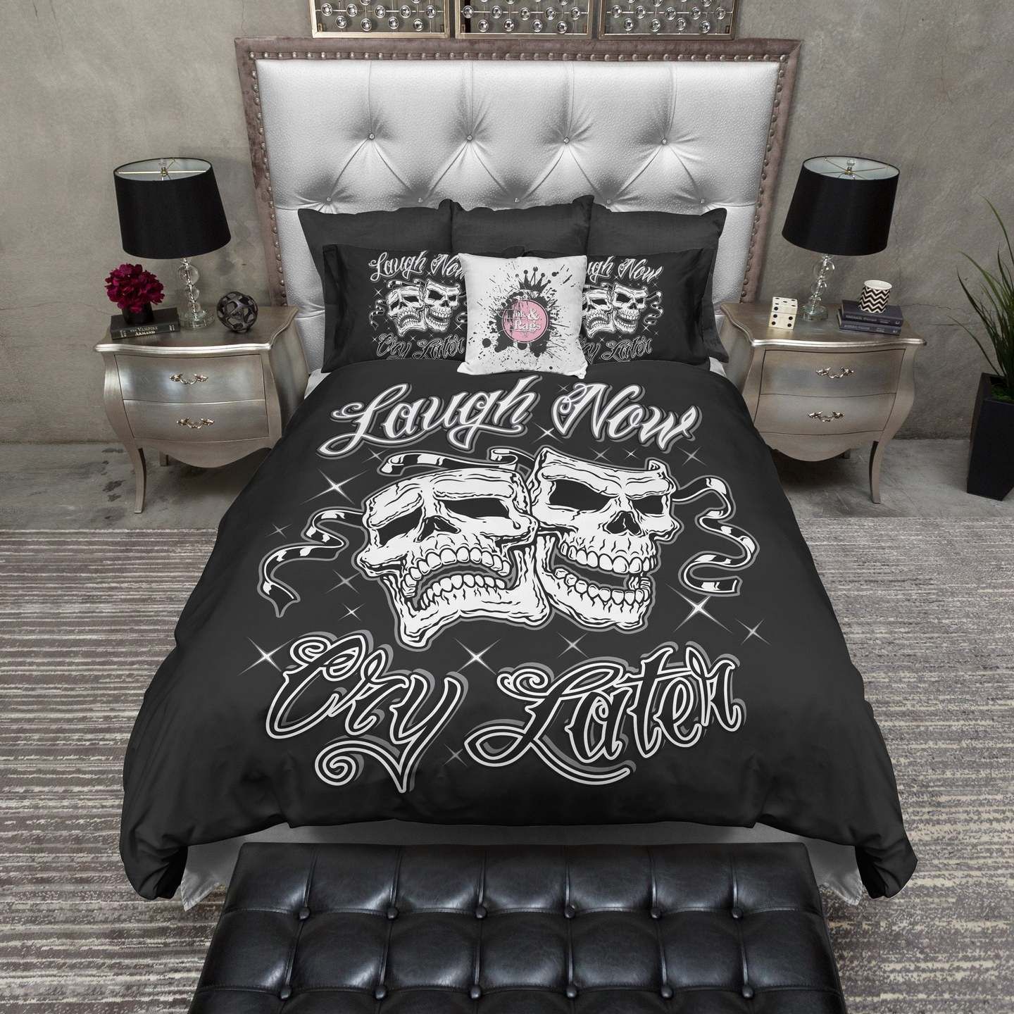 Laugh Now Cry Later Skull Bedding Set